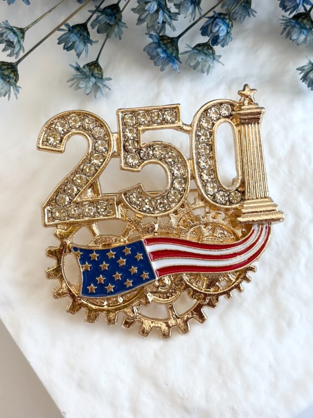 Patriotic American Flag USA 250th Anniversary July 4th Gold Toned Brooch Pin - Picture 13 of 13